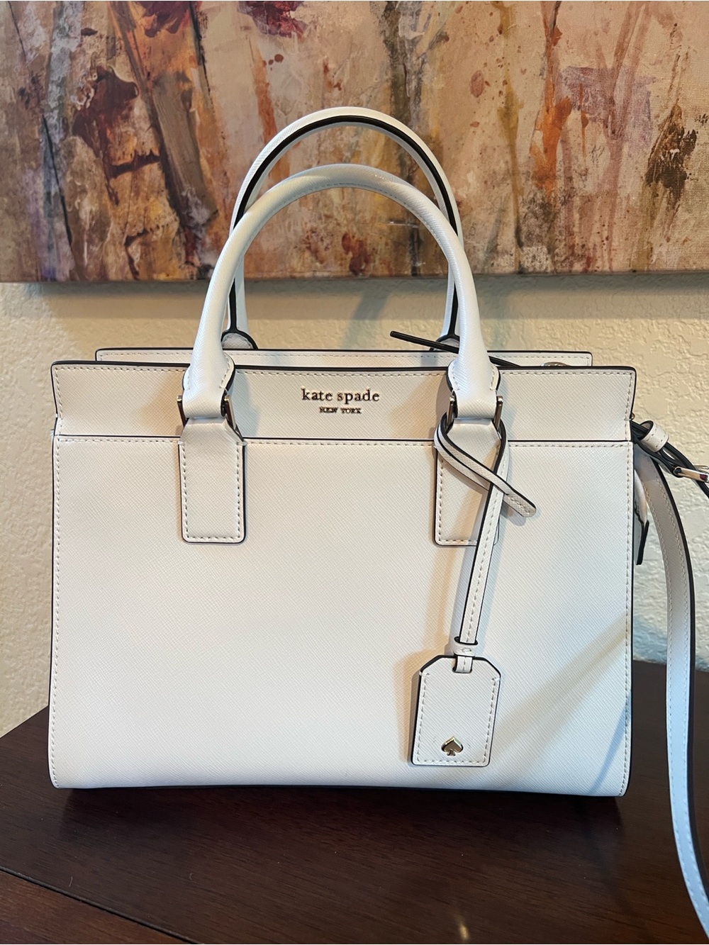 Kate Spade Cameron White Leather Structured Satchel w/ Optional Strap